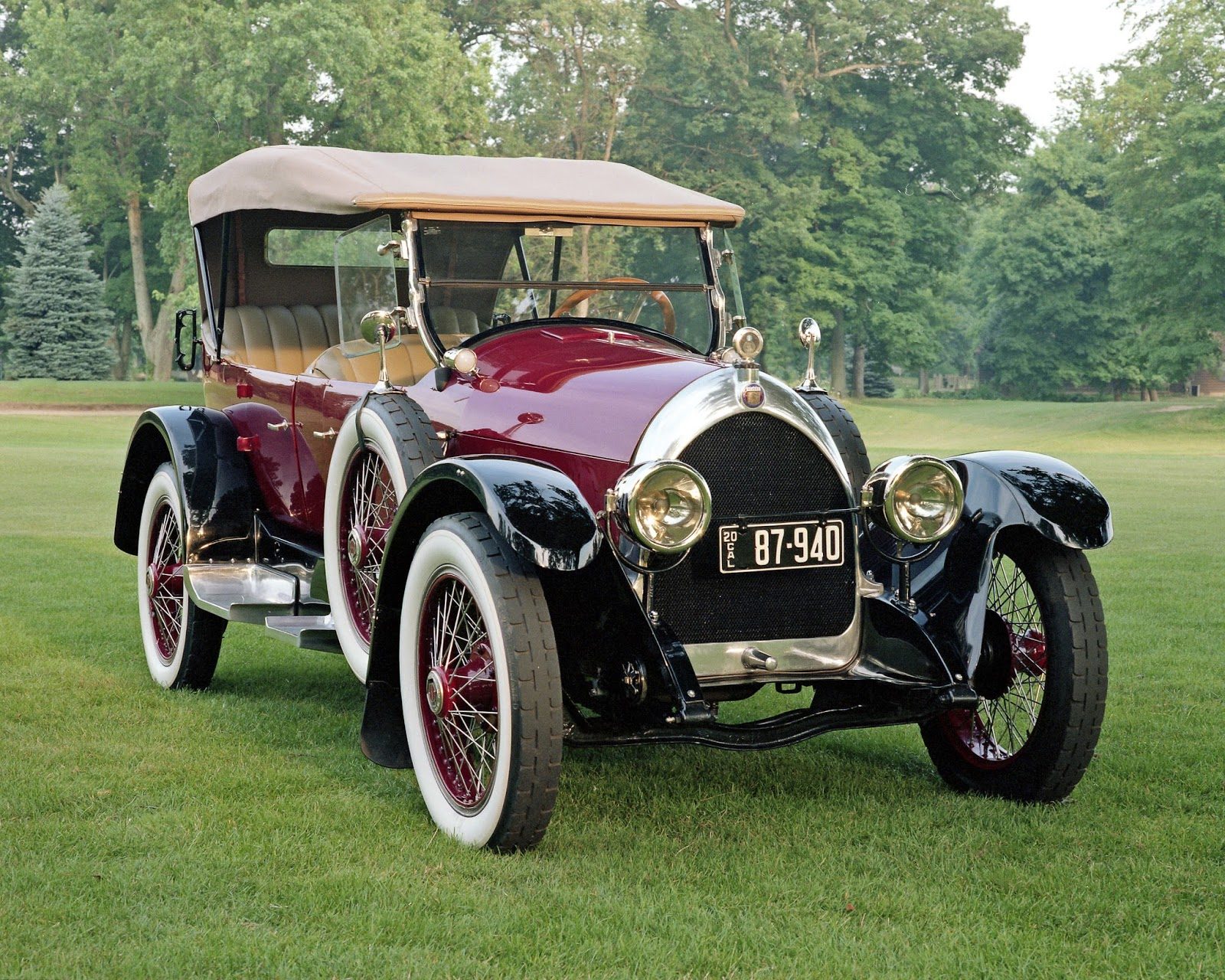 The Society's 1920 ReVere Tourer automobile on a lawn